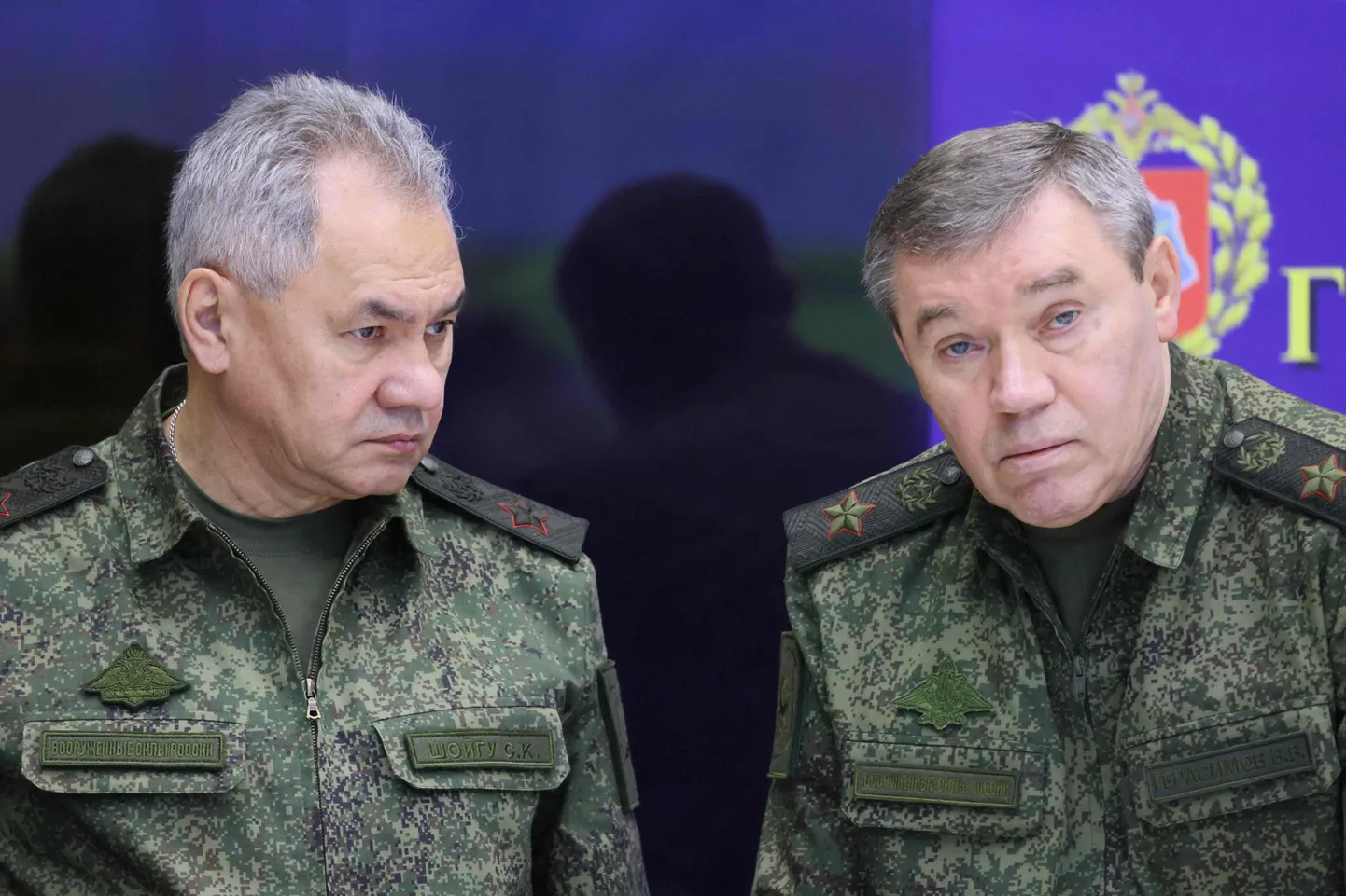 Krievijas aizsardzības ministrs Sergejs Šoigu un Krievijas Bruņoto spēku ģenerālštāba priekšnieks Valērijs Gerasimovs.