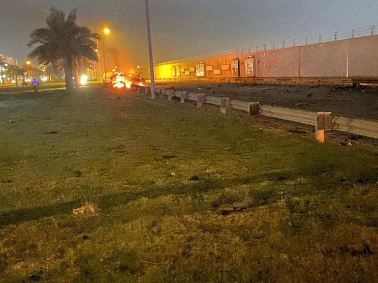 Raķešu uzbrukuma vieta pie Bagdādes lidostas. 3.janvāris, 2019