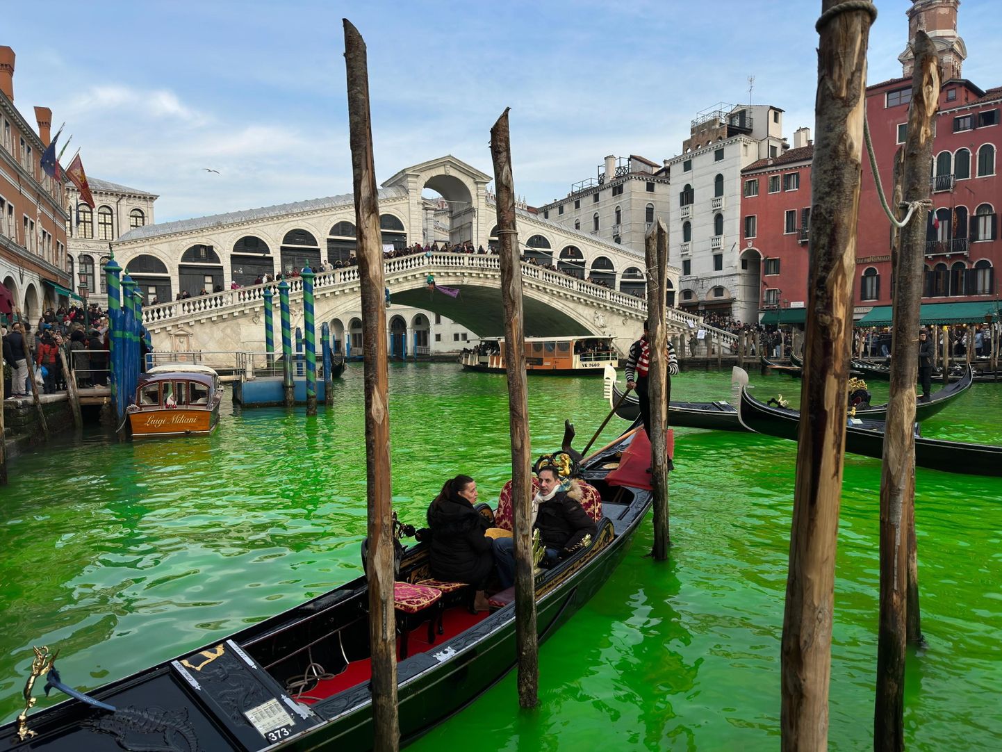 Зеленая вода в венецианском канале