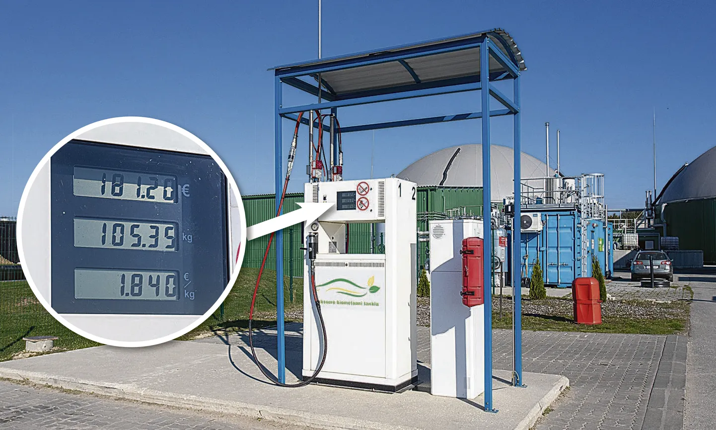 Selline tankla on Koksveres, kus rohegaas maksab 1,84 eurot ehk kaks ja pool korda vähem kui Viljandi gaasitanklas.