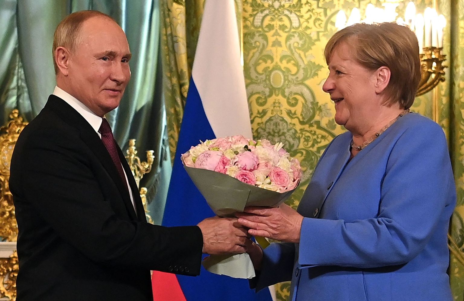 Angela Merkel oma viimasel visiidil Kremlisse eelmise aasta augustis. Küll on tore.