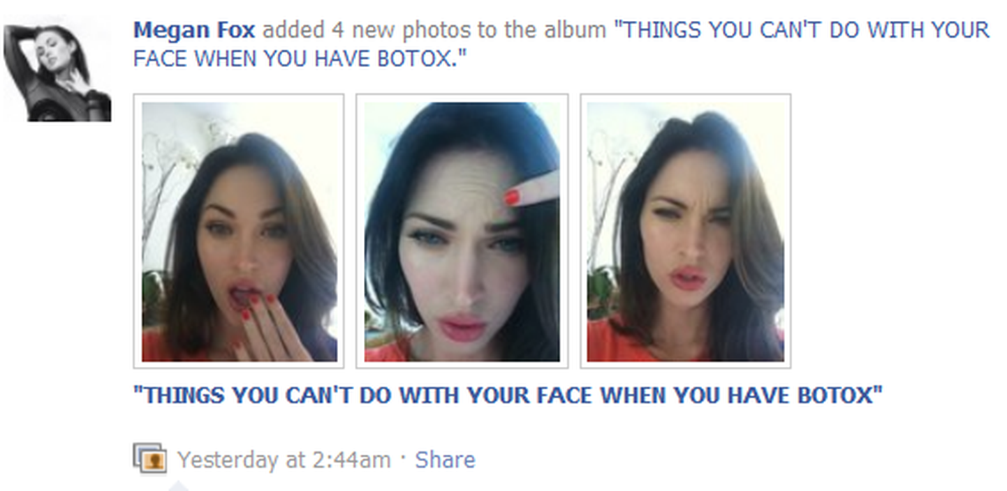 Megan Fox tõestas Facebookis, et pole botoxit süstinud