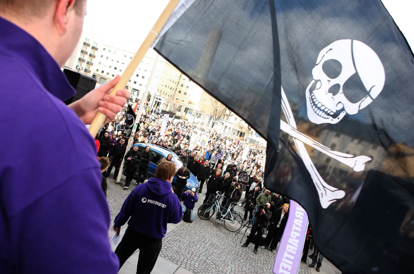 Митинг Партии пиратов в Стокгольме.
