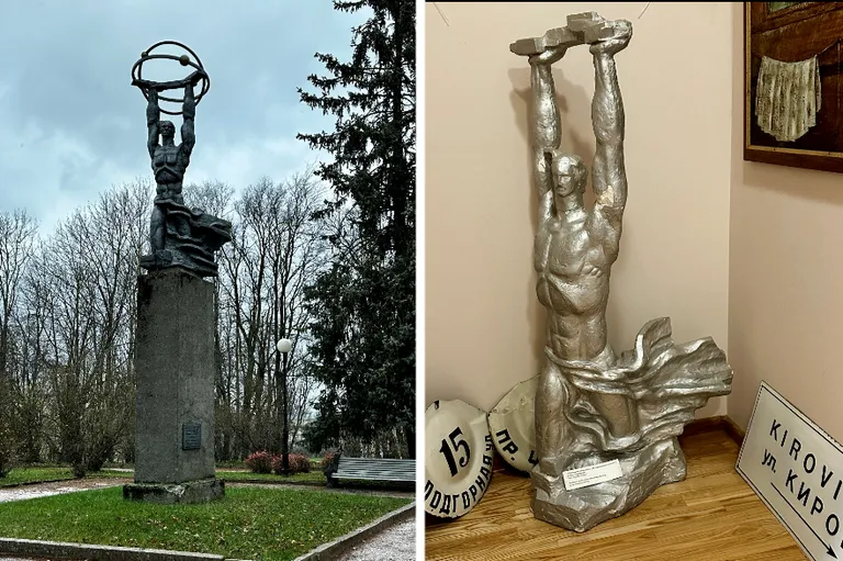 Оригинал памятника «мирному атому» и его копия в музее.