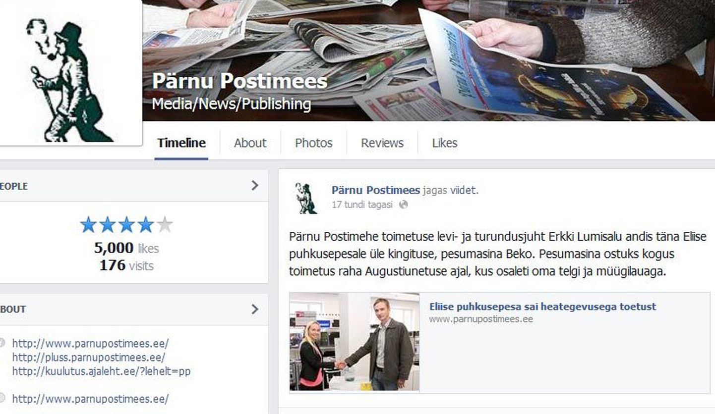 Pärnu Postimehe sõprade hulk sotsiaalvõrgustikus Facebook ületas 5000 piiri.