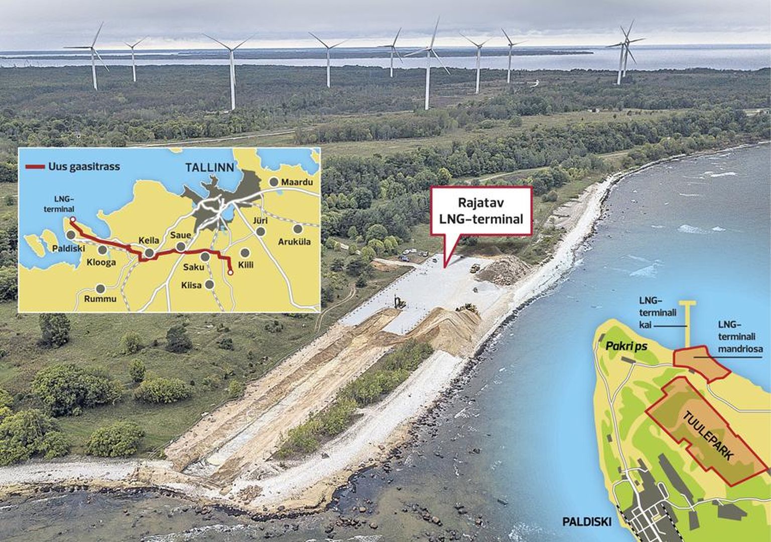 Alexela LNG terminali asukoht Pakri poolsaarel, kus esimese rajatisena valmib Balticconnectori toru maale tuleku koht ning kompressorjaam.