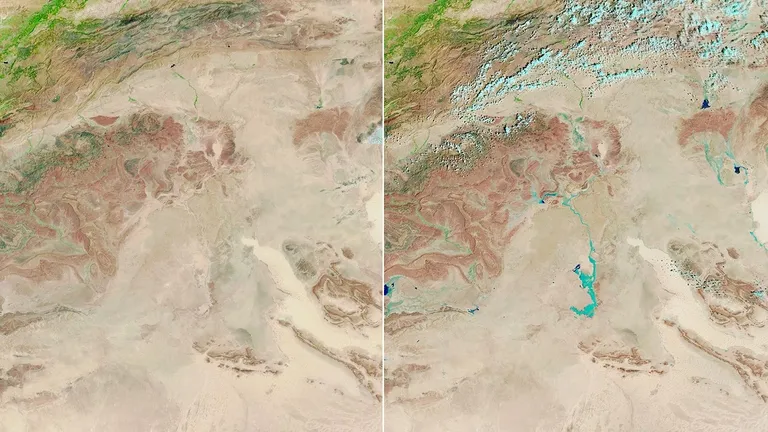 NASA satelliit Terra MODIS jäädvustas 10. septembril 2024. aastal selle parempoolse pildi. Vasakpoolne pilt näitab sama piirkonda 14. augustil, enne tormi ja üleujutusi.