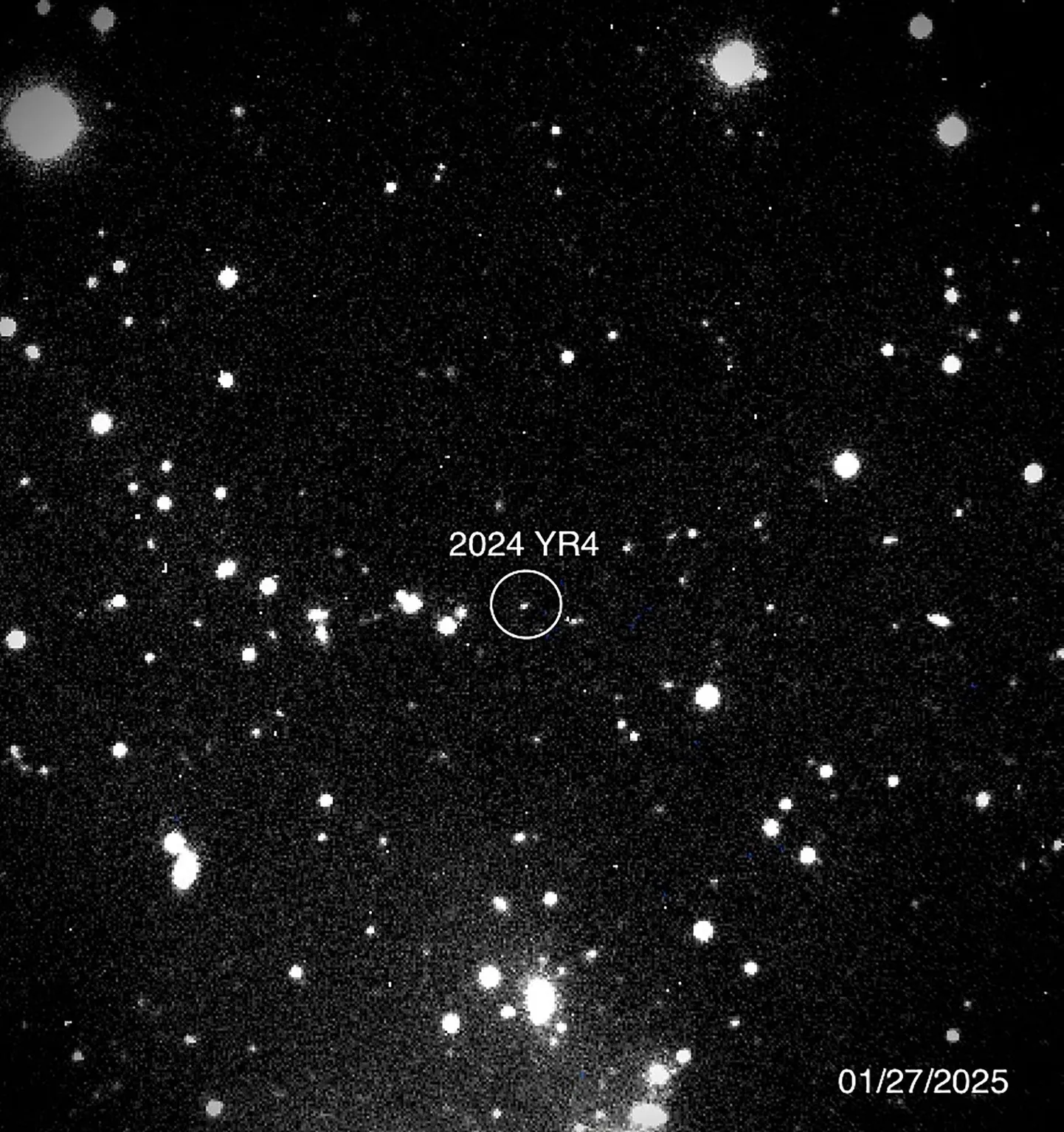 USA kosmoseagentuuri NASA avaldatud foto asteroidist 2024 YR4, mille said pildile New Mexico tehnoloogiainstituudi teadlased Magdalena Ridge'i observatooriumi 2,4-meetrise läbimõõduga teleskoobiga