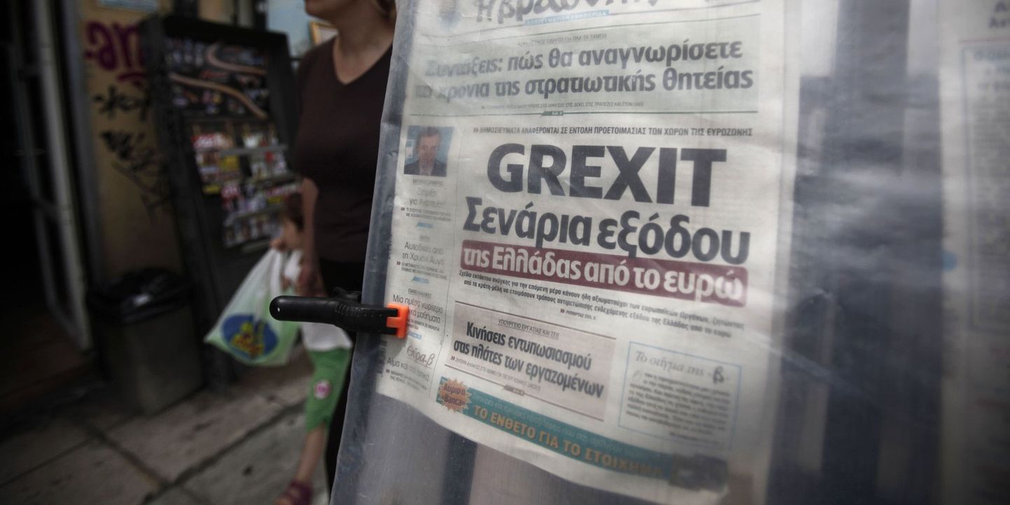 «Grexitist» pajatav ajalehepealkiri.