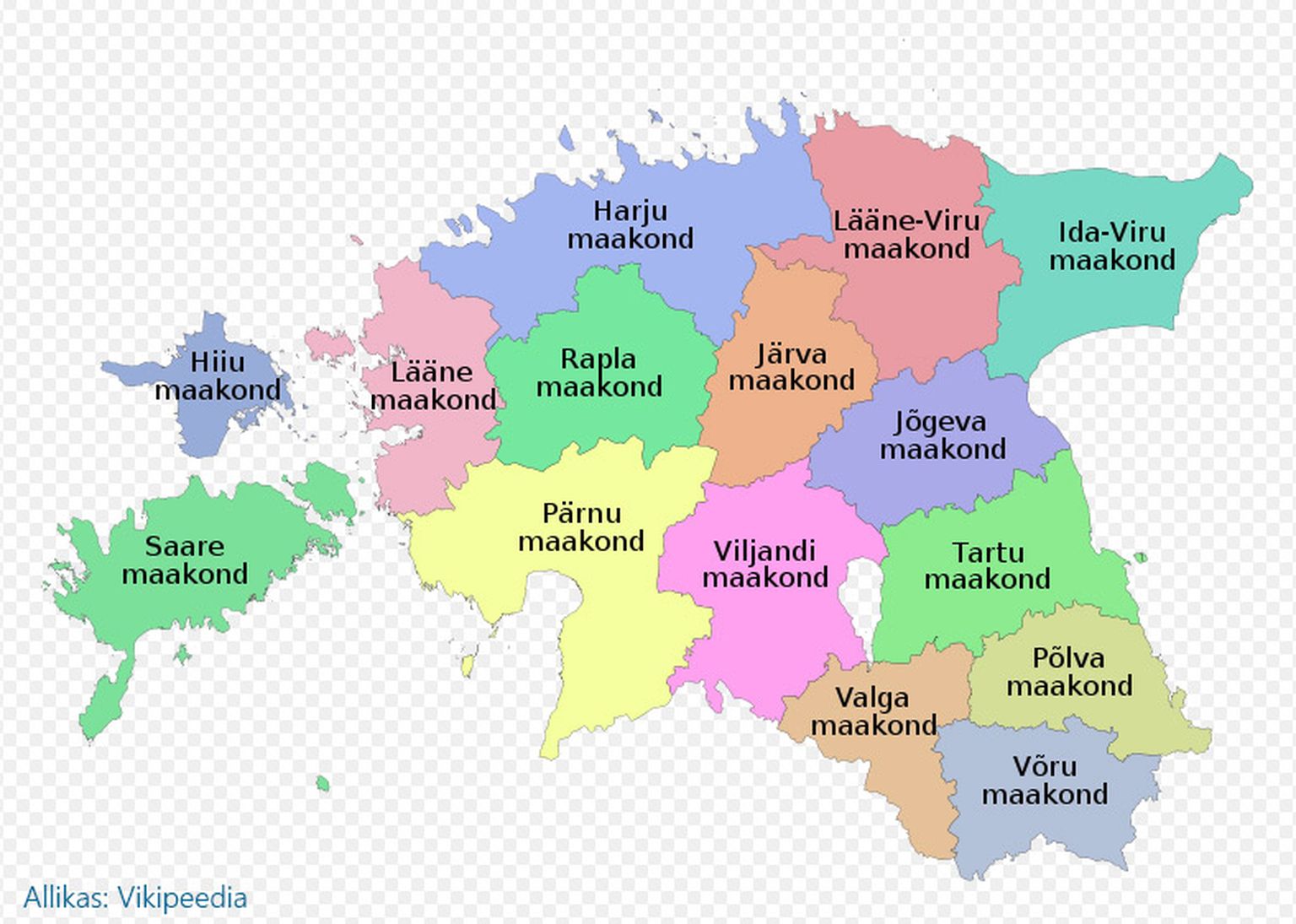 Eesti maakondade kaart. Foto on illustreeriv.