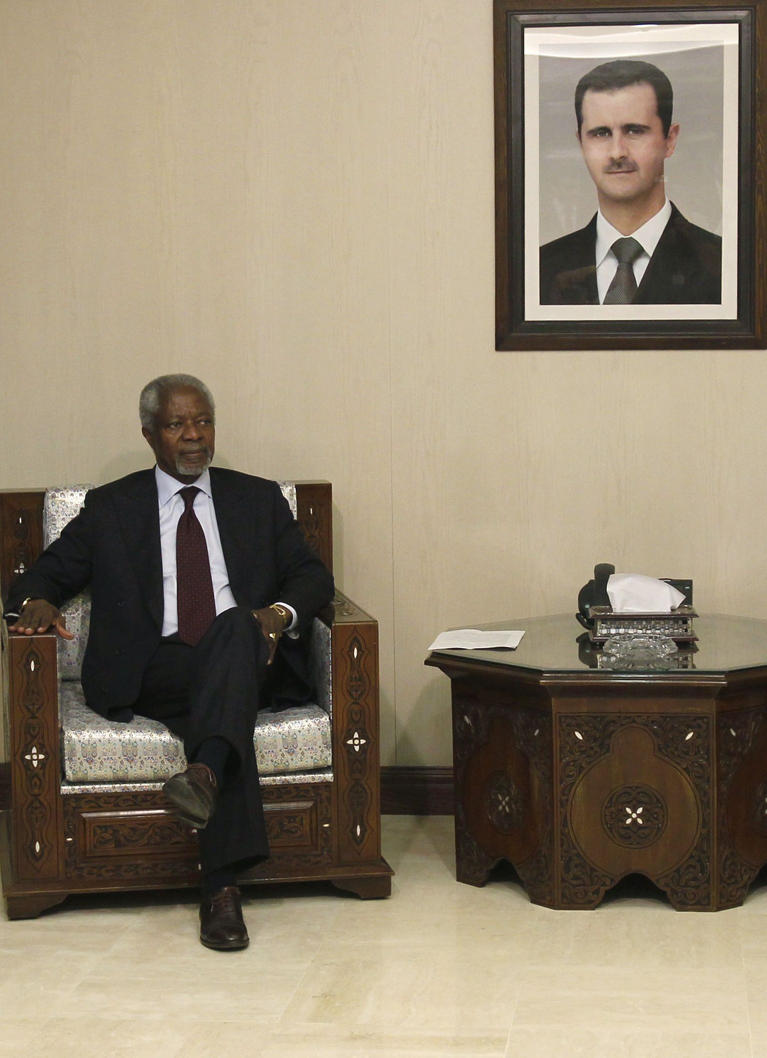 ÜRO ja Araabia Liiga erisaadik Kofi Annan ning Süüria presidendi Bashar al-Assadi pilt