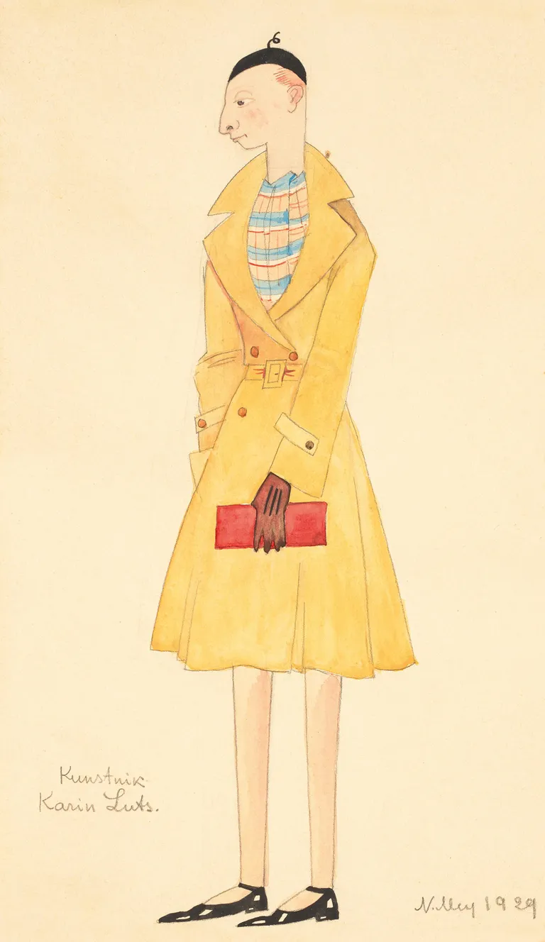 Natalie Mei, «Kunstnik Karin Luts». 1929. Pliiats, akvarell. Eesti Kunstimuuseum.