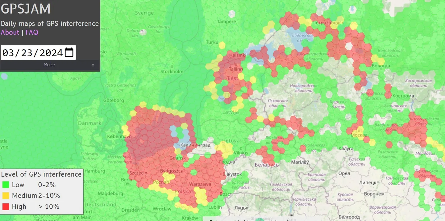 GPS-помехи в регионе 23 марта 2024 года.