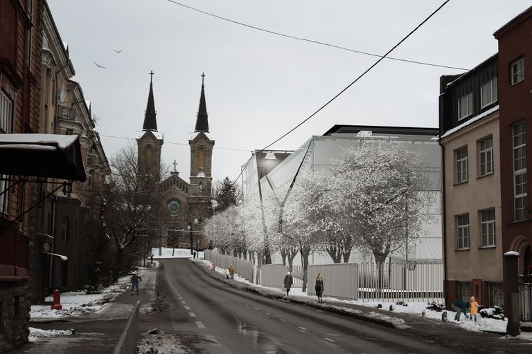 Вид на церковь Каарли со стороны улицы Луйзе.