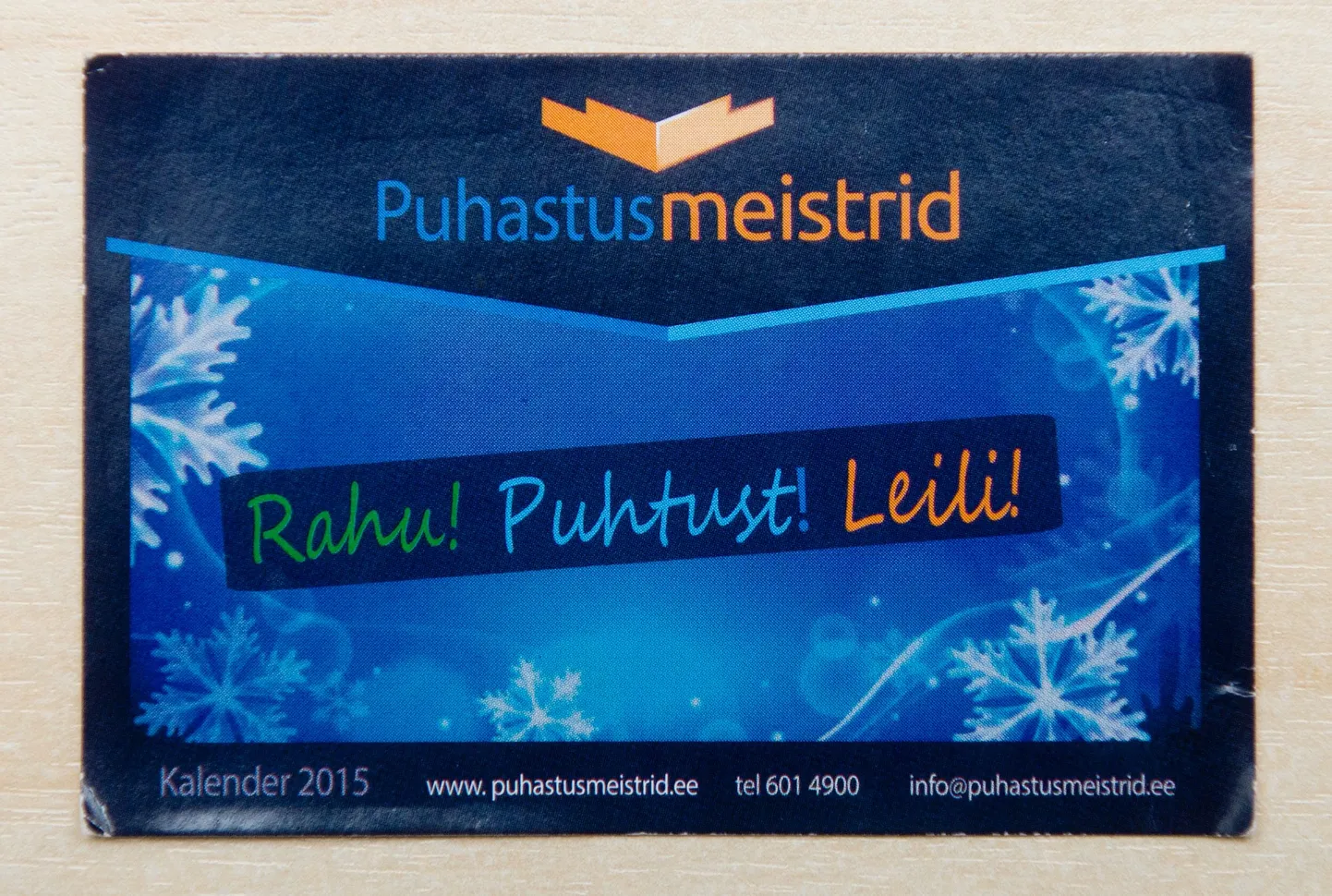 Selline näeb välja Puhastusmeistrite poolt klientidele saadetud taskukalendri esipool.