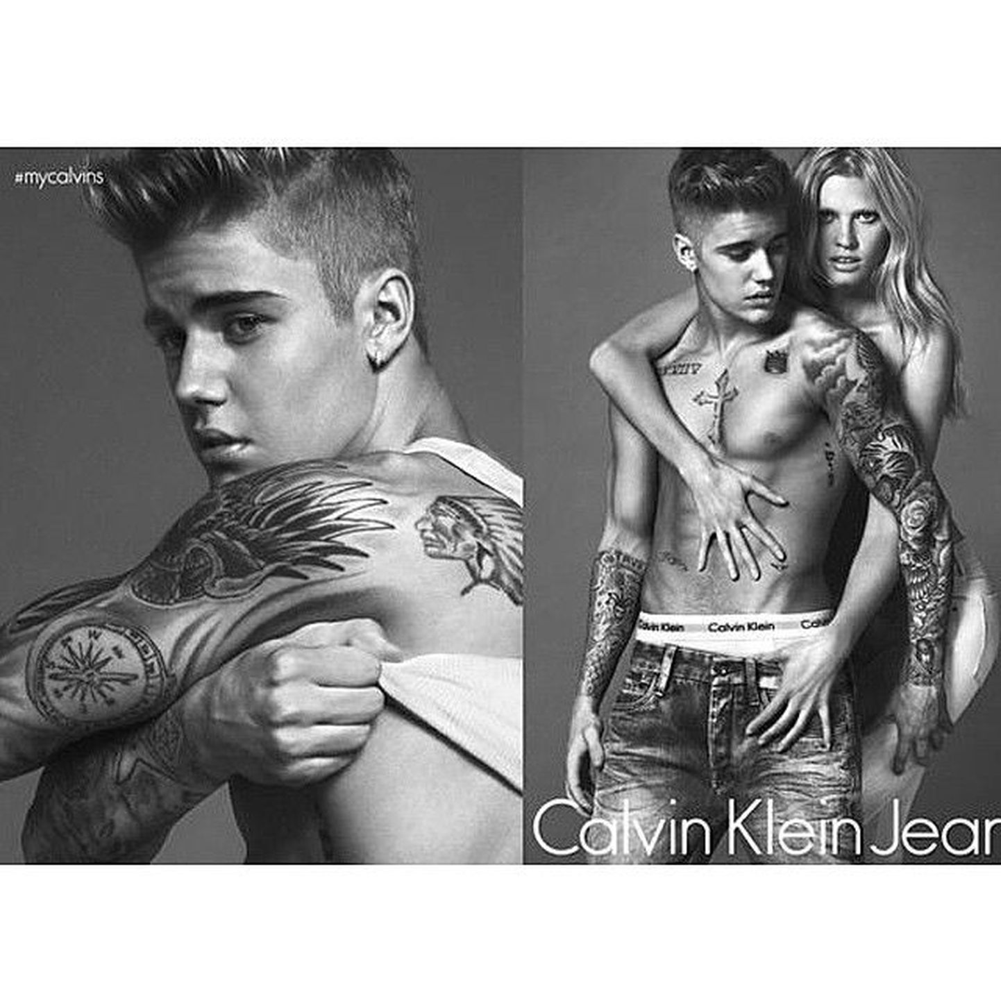 Джастин Бибер и Лара Стоун в рекламе Calvin Klein.