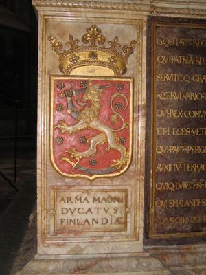 Soome vapp Gustav Vasa (1496–1560) hauamonumendil Uppsala toomkirikus aastast 1583.