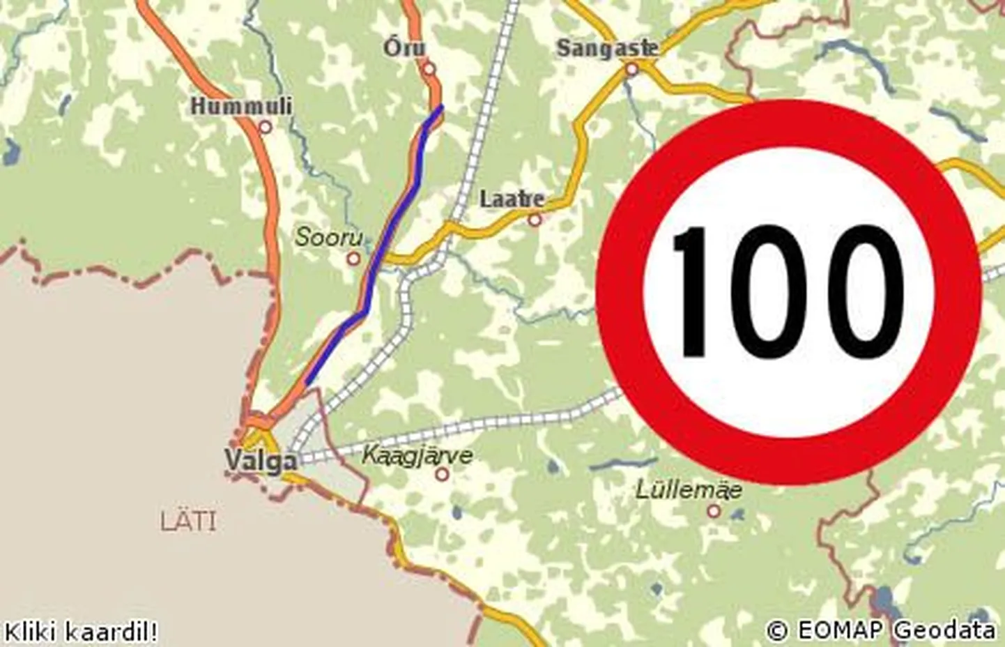 Teelõik, kus oli lubatud sõita kuni 100 km/h.