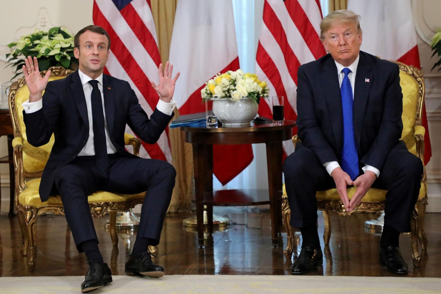 Prantsusmaa president Emmanuel Macron ja USA president Donald Turmp eile ajakirjanike ette astudes omavahel teravusi ei vahetanud. 