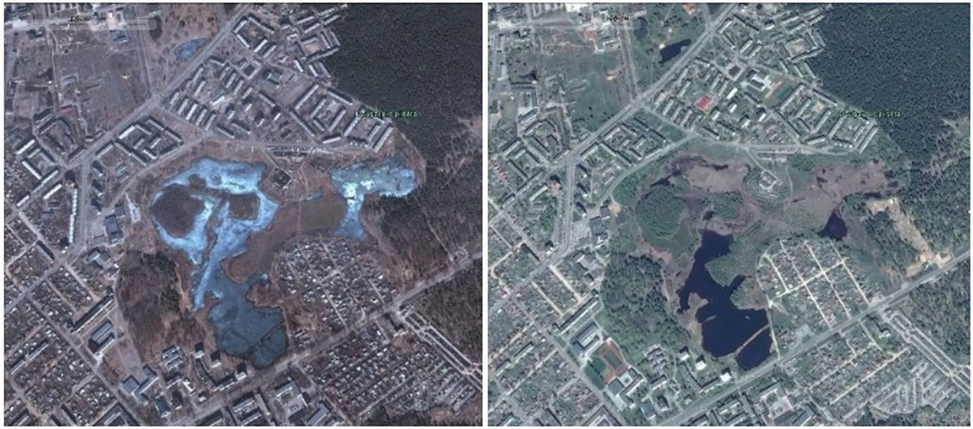 Озеро Губище в 2006 и 2016 годах