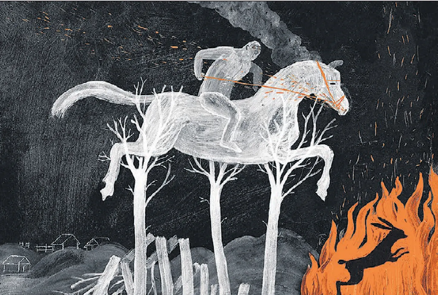 Maarja-Liisa Platsi illustratsioon raamatust «Linn seitsme tiivaga raudhobuse seljas».