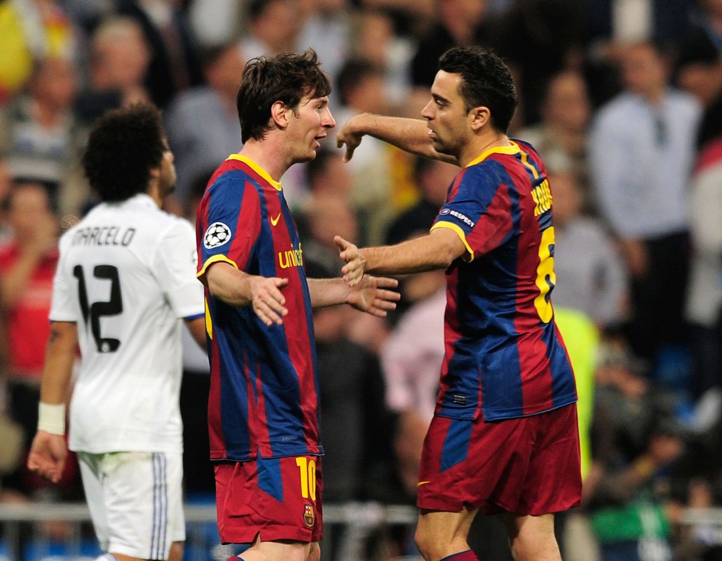 Barcelona võtmemängijad ründaja Lionel Messi (vasakul) ja poolkaitsja Xavi Hernandez