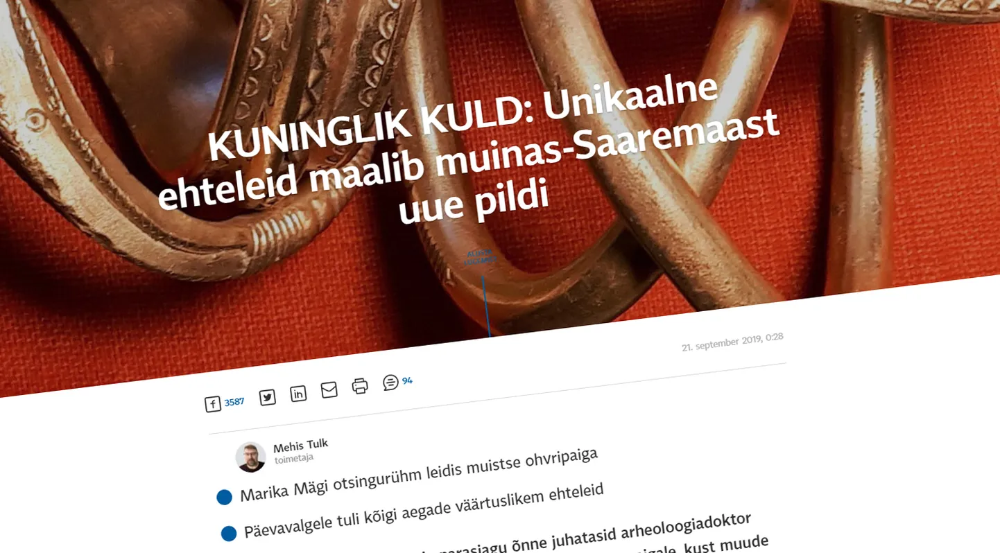 Kullast maopea-võru leidmine Kesk-Saaremaalt septembrikuu hakul kogus Saarte Hääle veebiküljel ligi 69 000 lugemist.