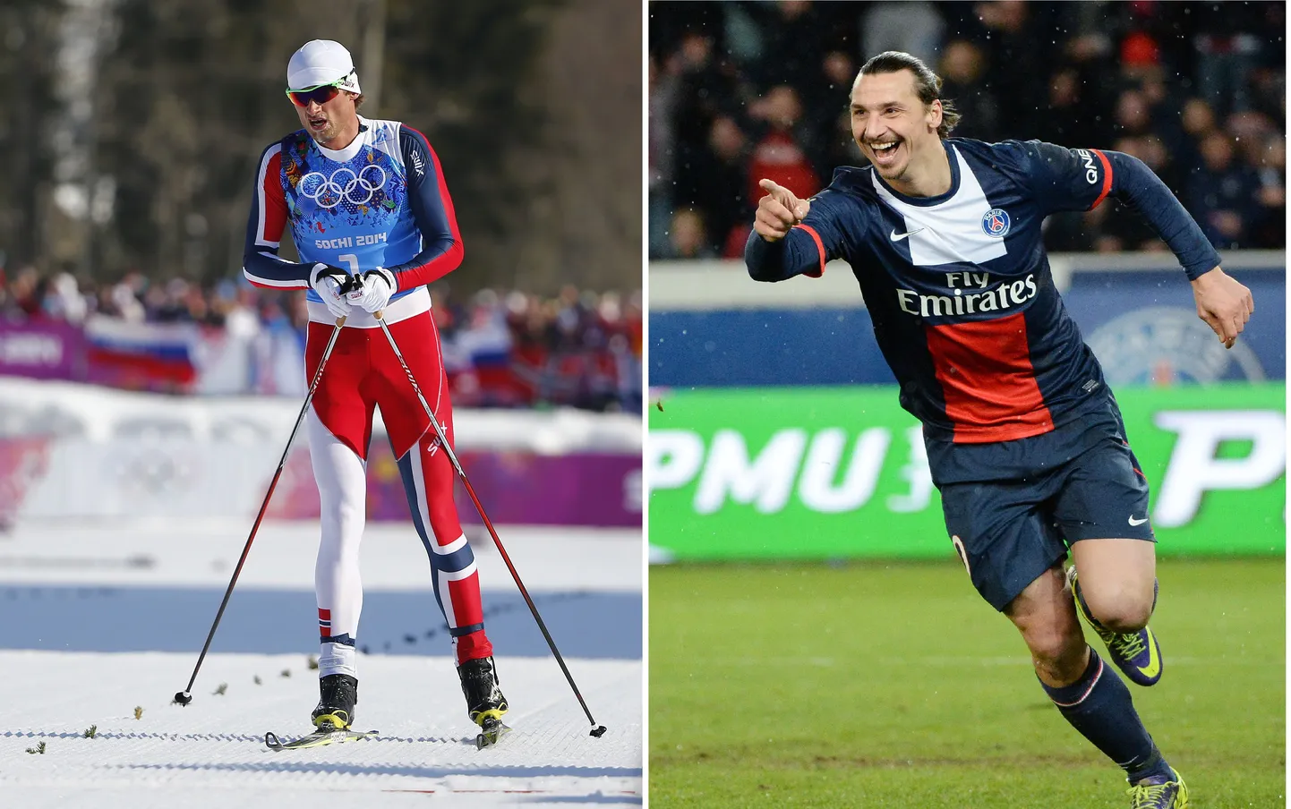 Petter Northug (vasakul) usub, et isegi jalgpallistaar Zlatan Ibrahimovic oleks eile Rootsi meeste teatemeeskonna suutnud olümpiakullani viia.
