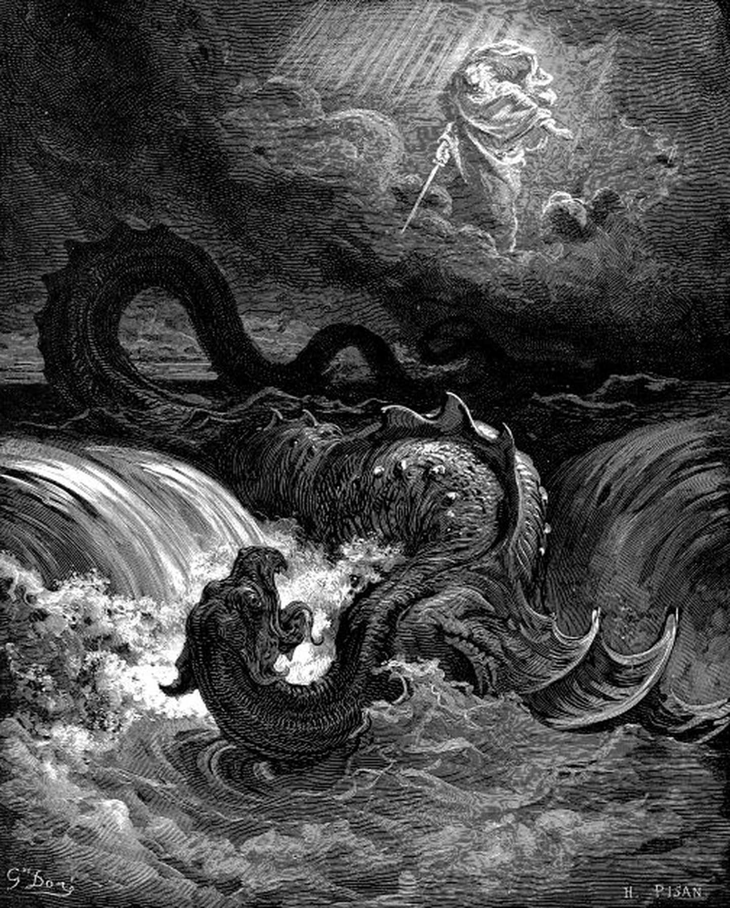 Gustave Doré 1865. aasta gravüür Leviathani hävitamisest.