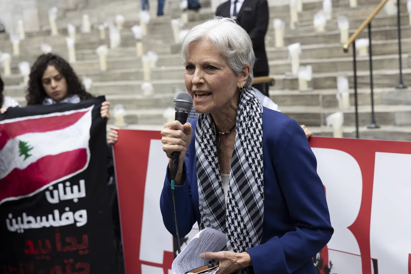 USA Rohelise Partei kandidaat Jill Stein avaldamas New Yorgis meelt Iisraeli sõja vastu Gaza sektoris ja Liibanonis. 26. september 2024.