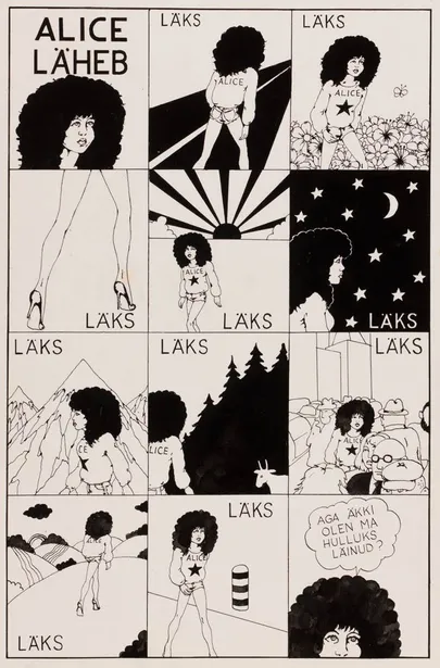 Andres Ader, "Alice läheb", 1970. aastad, tušš paberil.