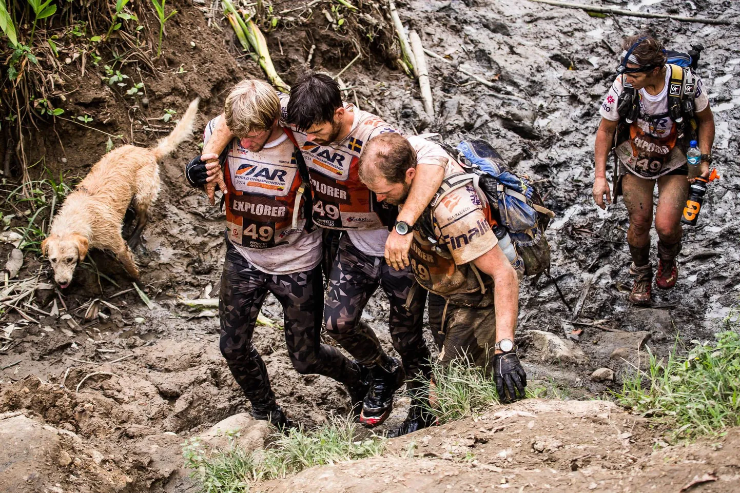 Rootsi võistkond Team Peak Performance ja koer Arthur 2014. aasta seiklusspordi MMil eelviimasel jalgsietapil Ecuadoris.