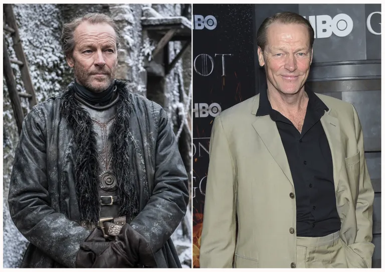 Iain Glen «Troonide mängu» tegelase Ser Jorah Mormontina (vasakul) ja igapäevaelus