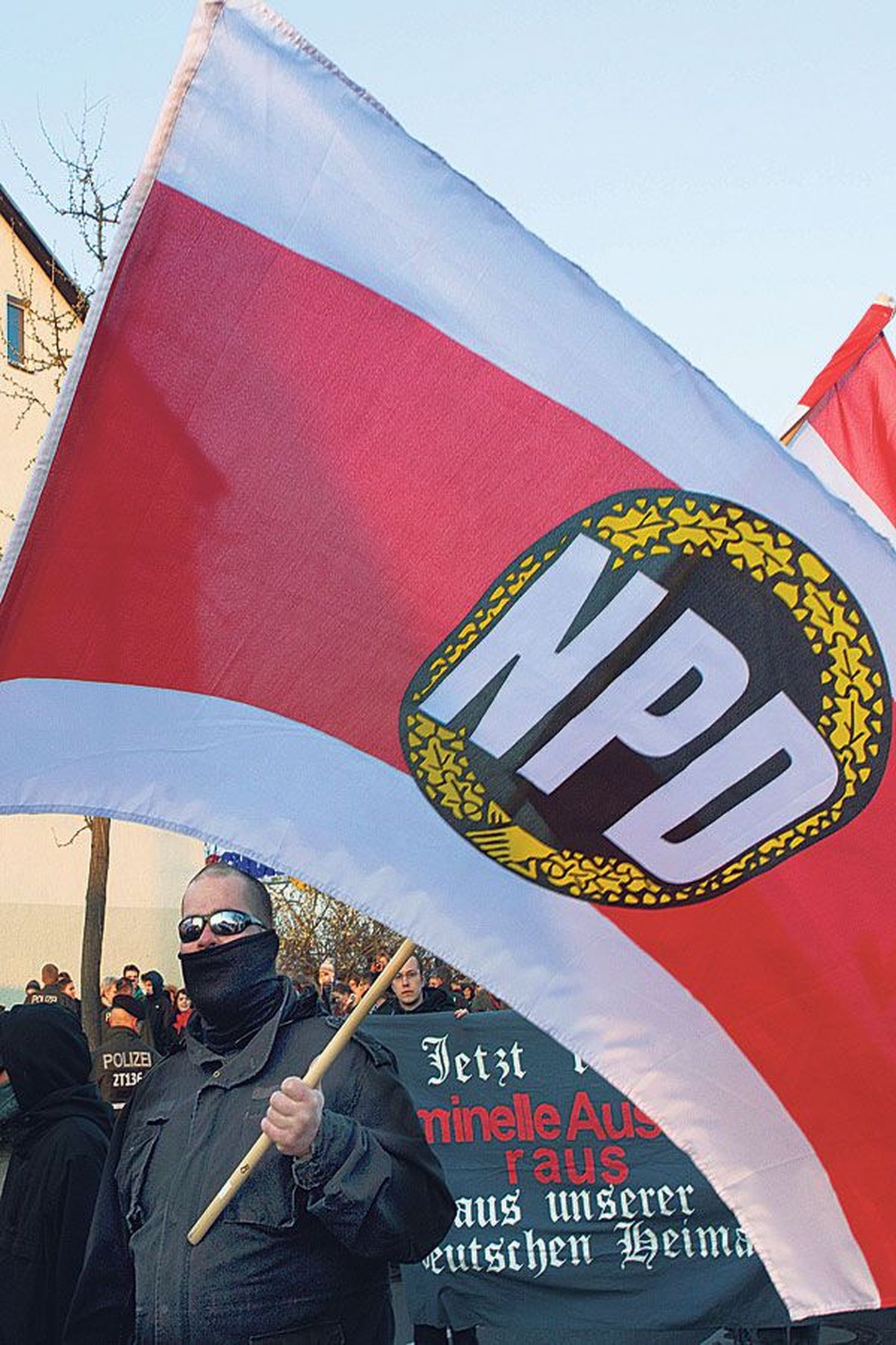 Сторонники Национал-демократической партии Германии (NPD) на демонстрации в Берлине 13 апреля, лозугами которой были отказ от евро и высылка из страны иностранцев-преступников.